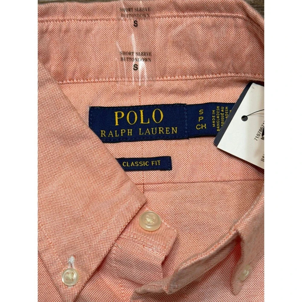 Polo Ralph Lauren Mens Classic Fit Short Sleeve Oxford Shirt Orange Sz Small